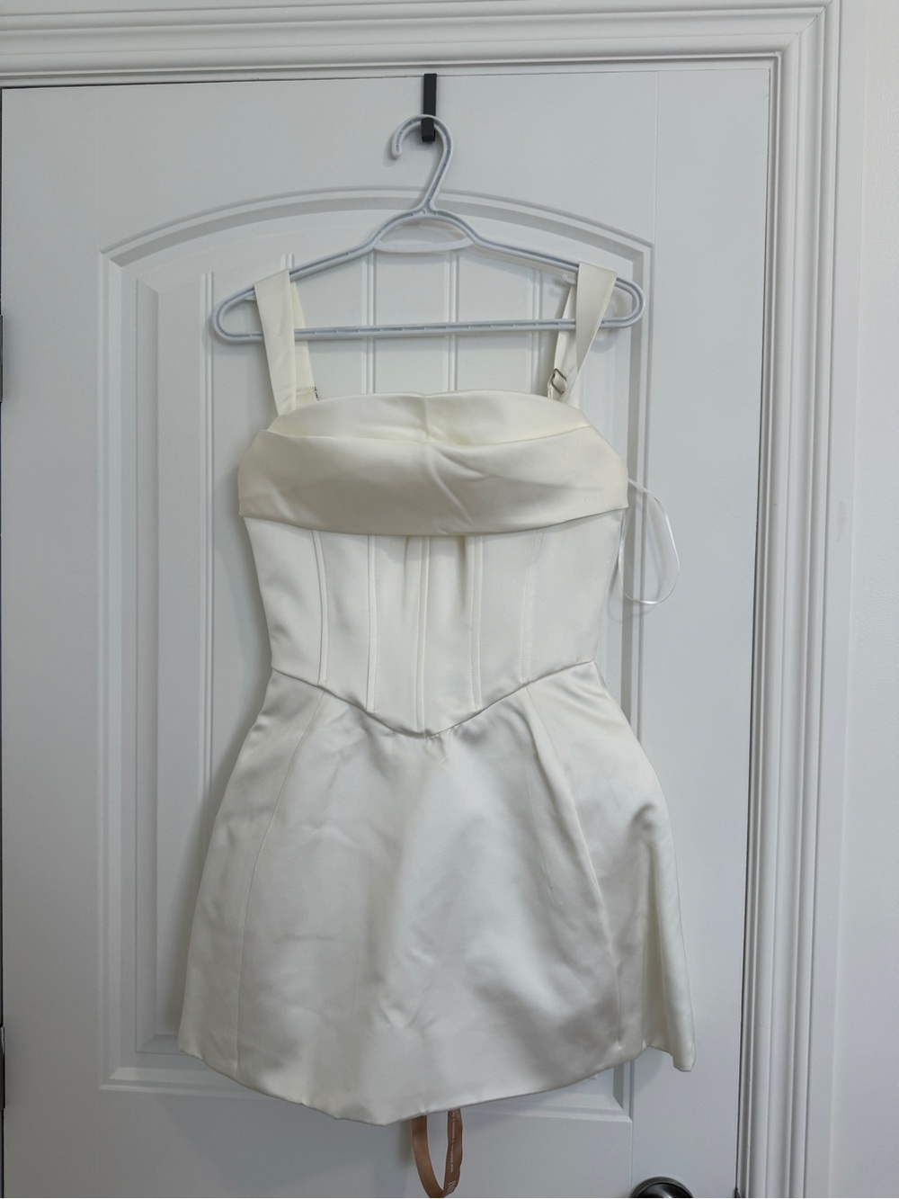 Meshki Ivory Satin Strapless-Style Mini Dress